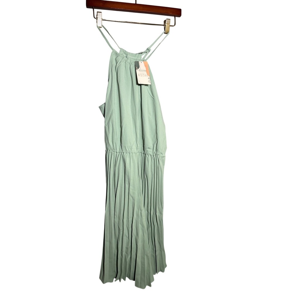 NWT BTFBM Sage Green Halter Neck Pleated Midi Dress Size M NEW Minimalist Boho